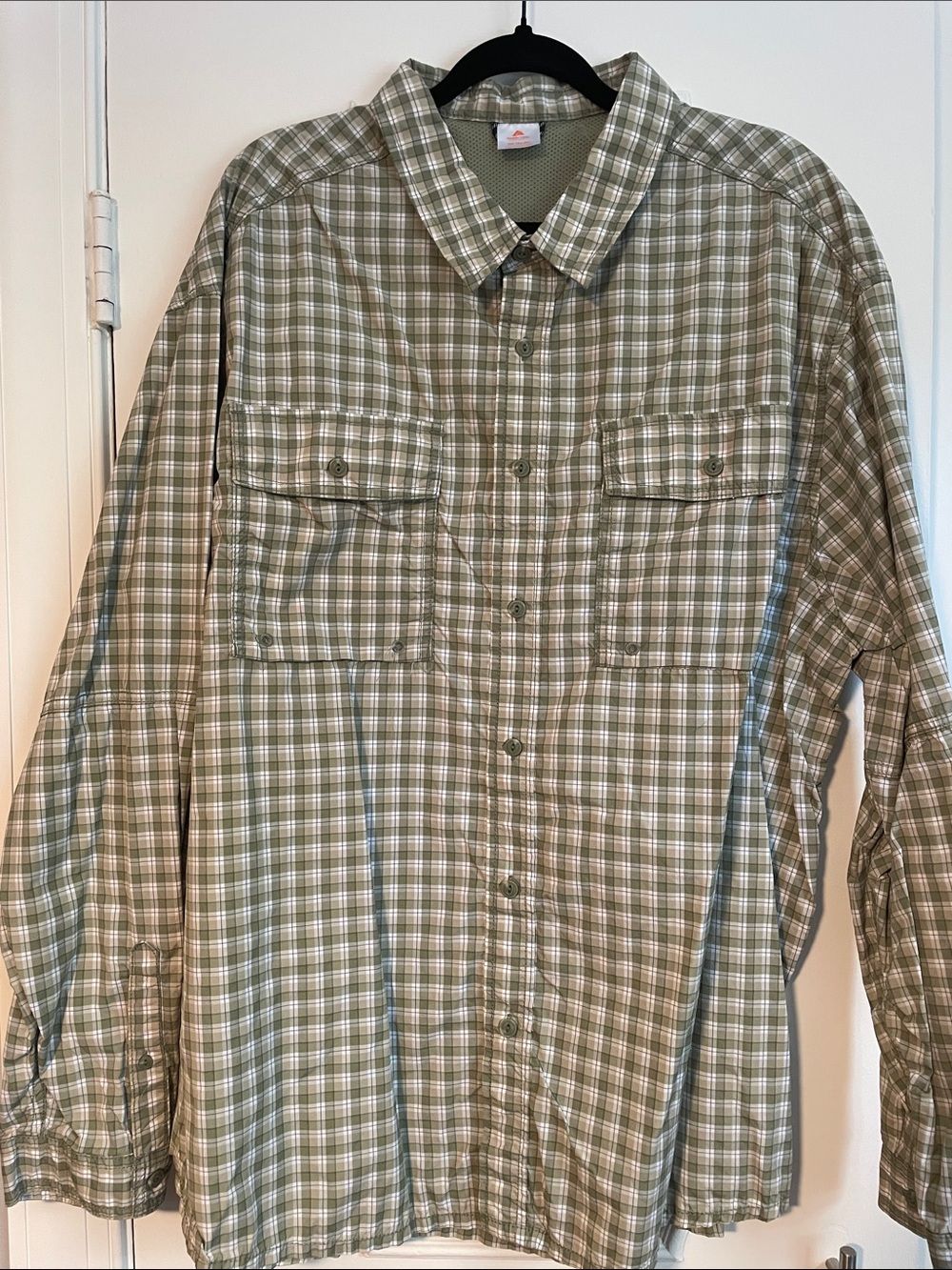 Ozark Trail Plaid Button-Up Shirt in Olive & White 3XL